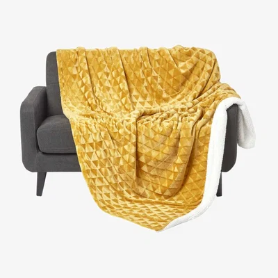 The Range Homescapes Geometric Triangle Velvet Throw - Mustard / 230cm