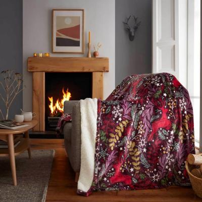 The Range Winter Stags Sherpa Fleece Throw Red - Red / 170cm