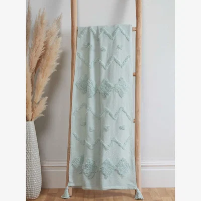 The Range Juniper Tufted Cotton Blanket Throw - Aqua / 60cm