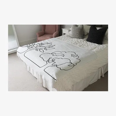 The Range Line Drawing of Trees Designer Blanket - White