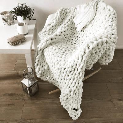 The Range Chunky Knit Throws Blanket in Creamy White - Creamy White / 100cm