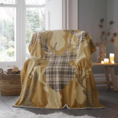 The Range Tartan Stag Mustard Throw - Yellow