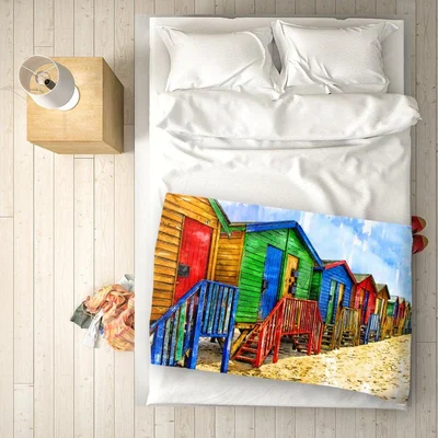 The Range Colourful Beach Cottages Sketch Blanket - Blue