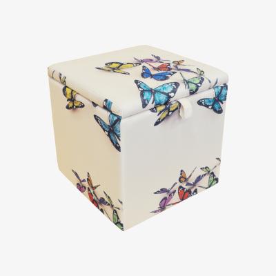The Range BUTTERFLY - Square Storage Ottoman Stool  Blanket Box Cube - Cream  Multi - Cream / Multi-coloured