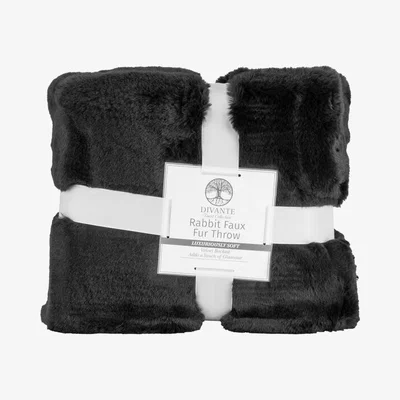The Range Rabbit Faux Fur Throw - Black / Large