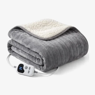 The Range Electric Heated Throw Blanket 10 Heat Settings Timer Safety Cut Off - Light Grey