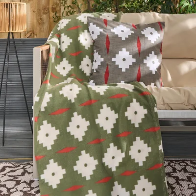 The Range OHS Geometric Tile Print Fleece Throw - Olive