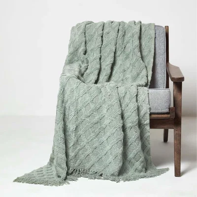 The Range Homescapes Diamond Cotton Tufted Throw - Green