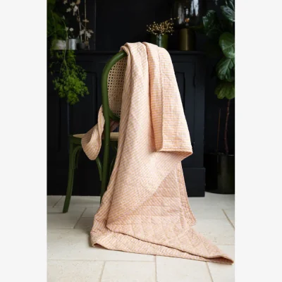 Rockett St George Beautiful Mustard & Pale Pink Stripe Cotton Quilt