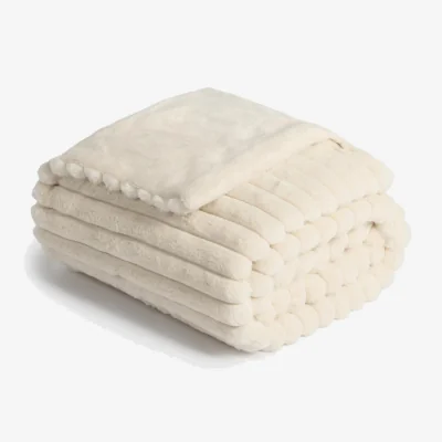 The Range OHS Faux Fur Thick Ribbed Throw - Natural / 200cm / 2.4kg