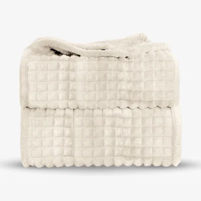 The Range Snug Soft Chunky Waffle Plush Throw Blanket - Ivory / 200cm