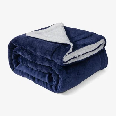 The Range Sherpa Fleece Reversible Throw Blanket - Navy / 230cm