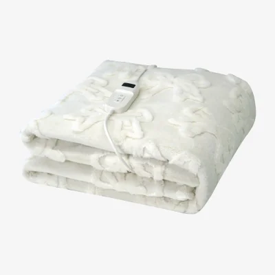 The Range Bow Faux Fur Heated Electric Throw - White