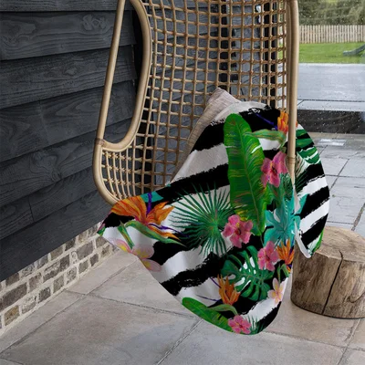 The Range Tropical Plants On Black  White Stripes Blanket - Green