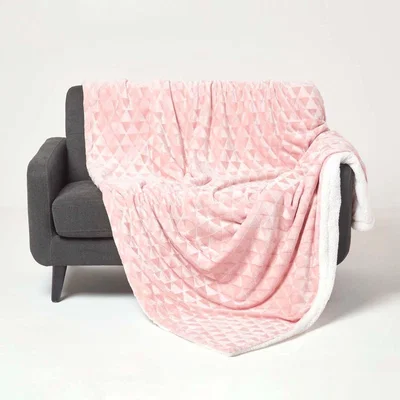 The Range Homescapes Geometric Triangle Velvet Throw - Blush Pink / 200cm