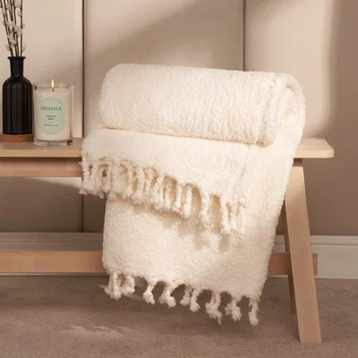 The Range Sherpa Tassel Blanket Throw - Charcoal