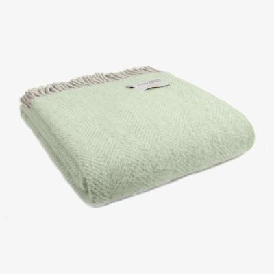 The Range Herringbone Wool Throw - Laurel Green/Silver