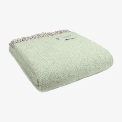 The Range Herringbone Wool Throw - Laurel Green/Silver