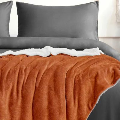 The Range Snug Soft Plain Sherpa Backed Throw - Orange
