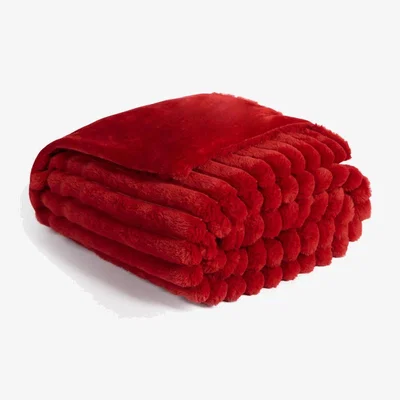 The Range Faux Fur Thick Rib Throw - Red