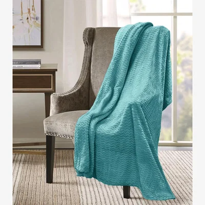 The Range Snug Soft Chevron Patterned Blanket Mink Throw - Duck Egg / 127x152