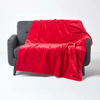 The Range Homescapes Velvet Quilted Throw with Stitch - Red / 200cm