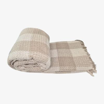 The Range 100% Cotton Natural & Beige Waffle Check Large Bed/Sofa Throw Over - Natural & Beige