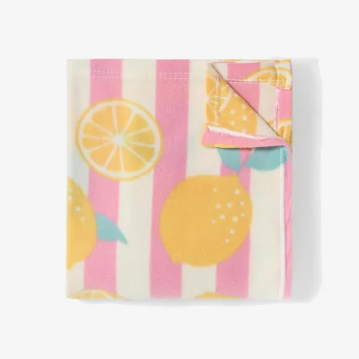 The Range OHS Lemon Print Stripe Fleece Throw - Yellow