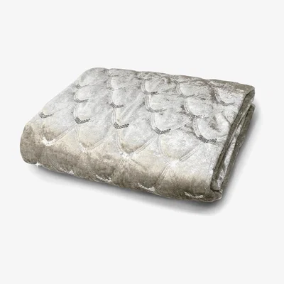 The Range Luxury Crushed Velvet Sequin Stitched Throw Blanket - Natural