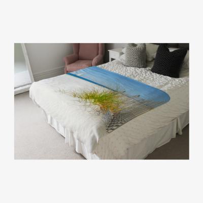 The Range Dune Fence by Sea Grass with Sailboat on Horizon Designer Blanket - Blue