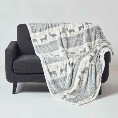 The Range Grey White Soft Nordic Christmas Throw - Grey