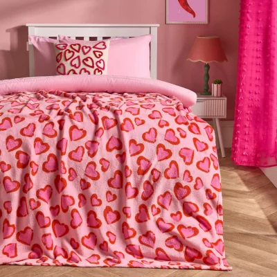 The Range OHS Heart Leopard Print Fleece Throw - Pink/Red