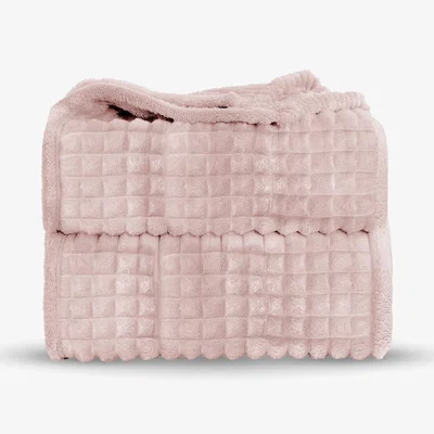 The Range Snug Soft Chunky Waffle Plush Throw Blanket - Blush / 127cm