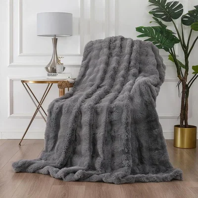 The Range Luxury 3D Fur Polyester Blanket Soft  Cosy (150x200cm) - Grey