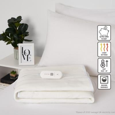 The Range OHS Heated Electric Under Sheet Blanket Warm Fleece Winter White Topper - Double - White