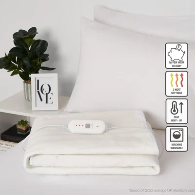 The Range OHS Heated Electric Under Sheet Blanket Warm Fleece Winter White Topper - Double - White