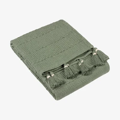 The Range Caliche Woven Tasselled Throw - Khaki