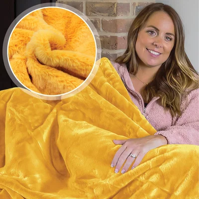 The Range Fleece Blanket Faux Fur Throw - Gold