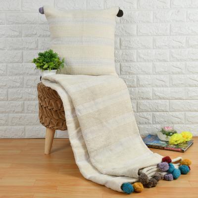The Range Chenille Cotton Pom Pom Throw 52"x68" - Cream