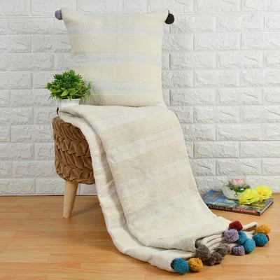 The Range Chenille Cotton Pom Pom Throw 52"x68" - Cream