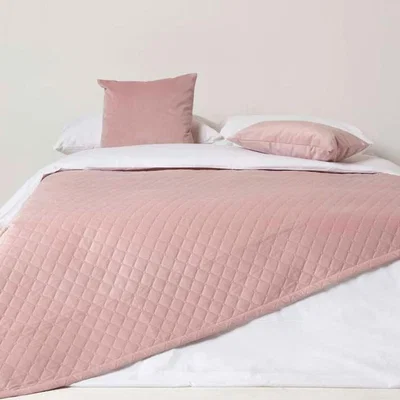 The Range Homescapes Diamond Quilted Velvet Bed Throw - Pink