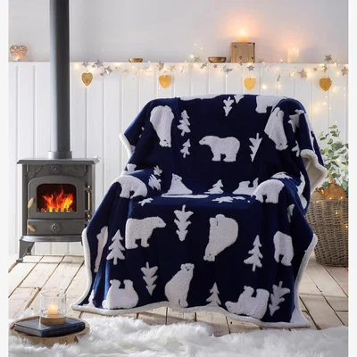 The Range Polar Bear Sherpa Fleece Throw 130x170cm Navy - Navy