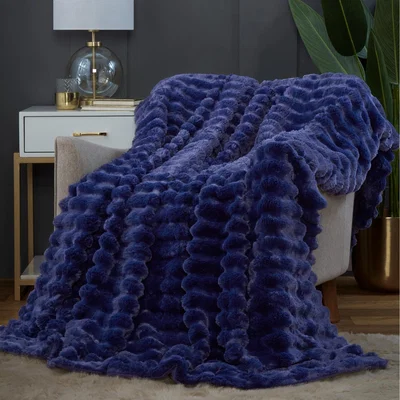 The Range Rabbit Fur Polyester Soft Plush Cuddly Cozy Blanket Throw (150cm x 200cm) - Blue