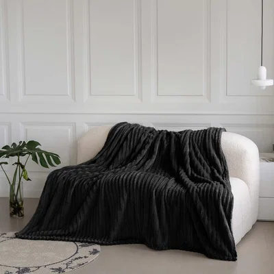 The Range Snug Soft Chunky Ribbed Cord Plush Throw Blanket - Black / 200x240