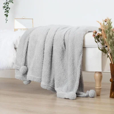 The Range Brentfords Pom Pom Teddy Fleece Bedspread - Silver / 240cm