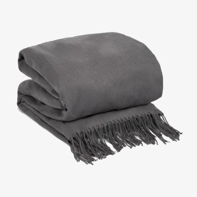 The Range Highams Plain Soft Tassel Knit Fleece Throw Blanket - Grey