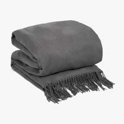 The Range Highams Plain Soft Tassel Knit Fleece Throw Blanket - Grey