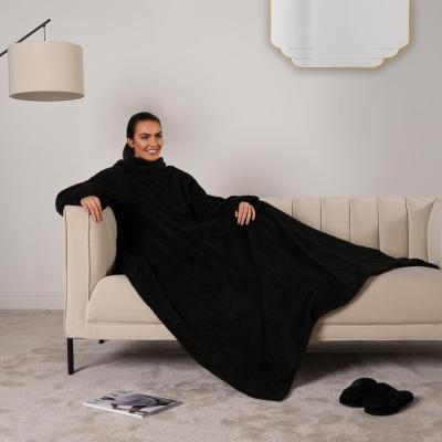 The Range OHS Teddy Fleece Blanket with Sleeves Wearable Wrap Throw - Black