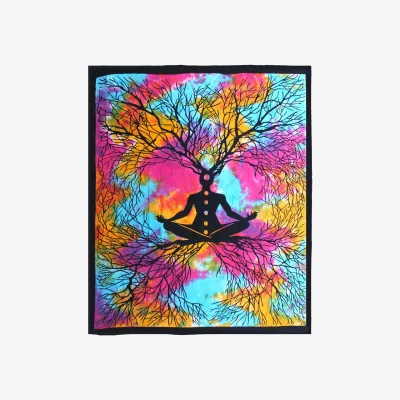 The Range Double Cotton Bedspread  Wall Hanging - Yoga Tree Art Decor - Multi