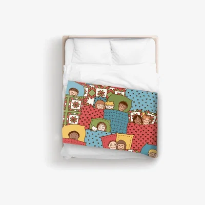 The Range Hand Drawn Sleeping Doodle Faces Blanket - Red